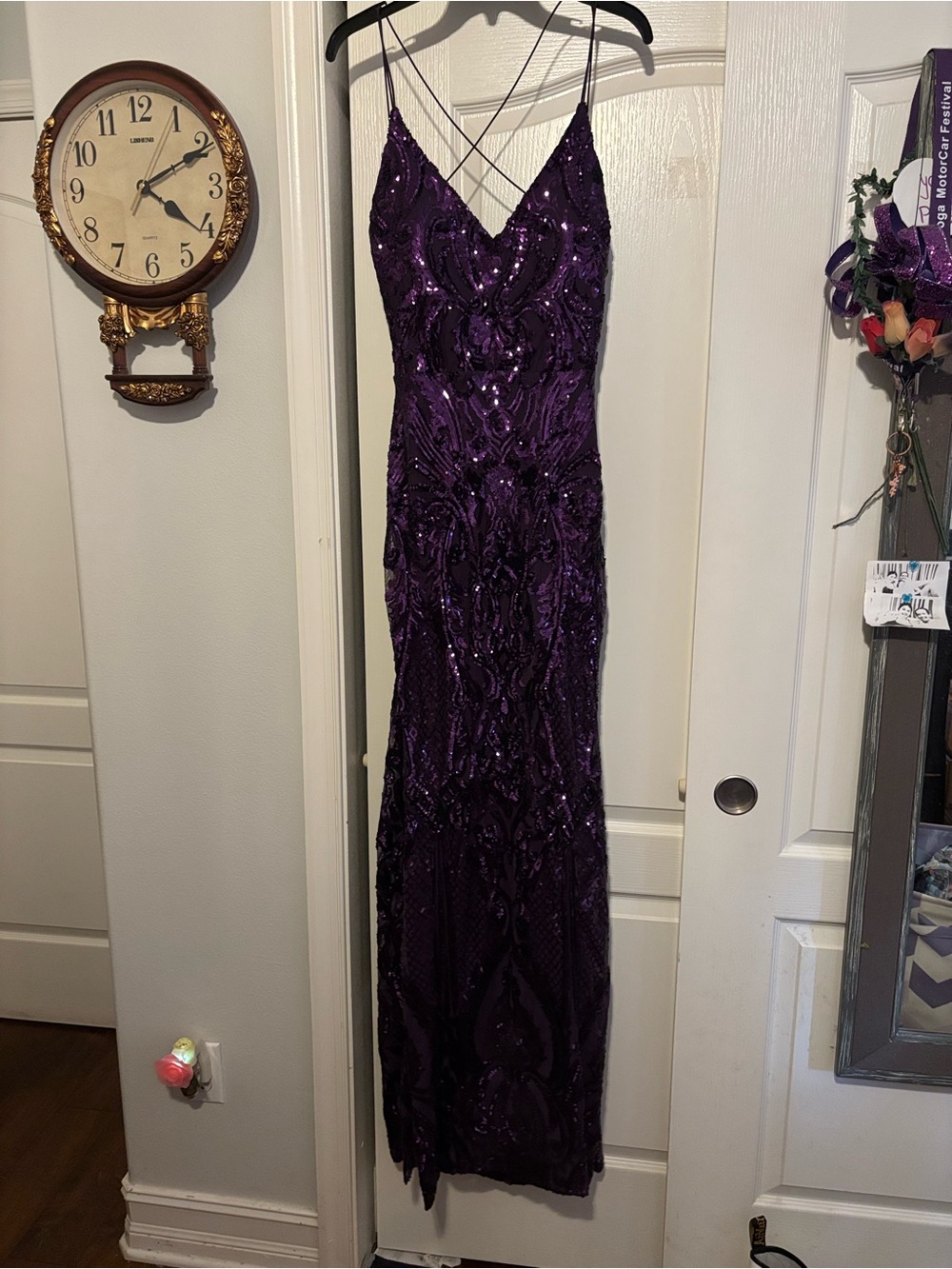 Windsor Deep Purple Sequin Maxi Dress with Crisscross Straps